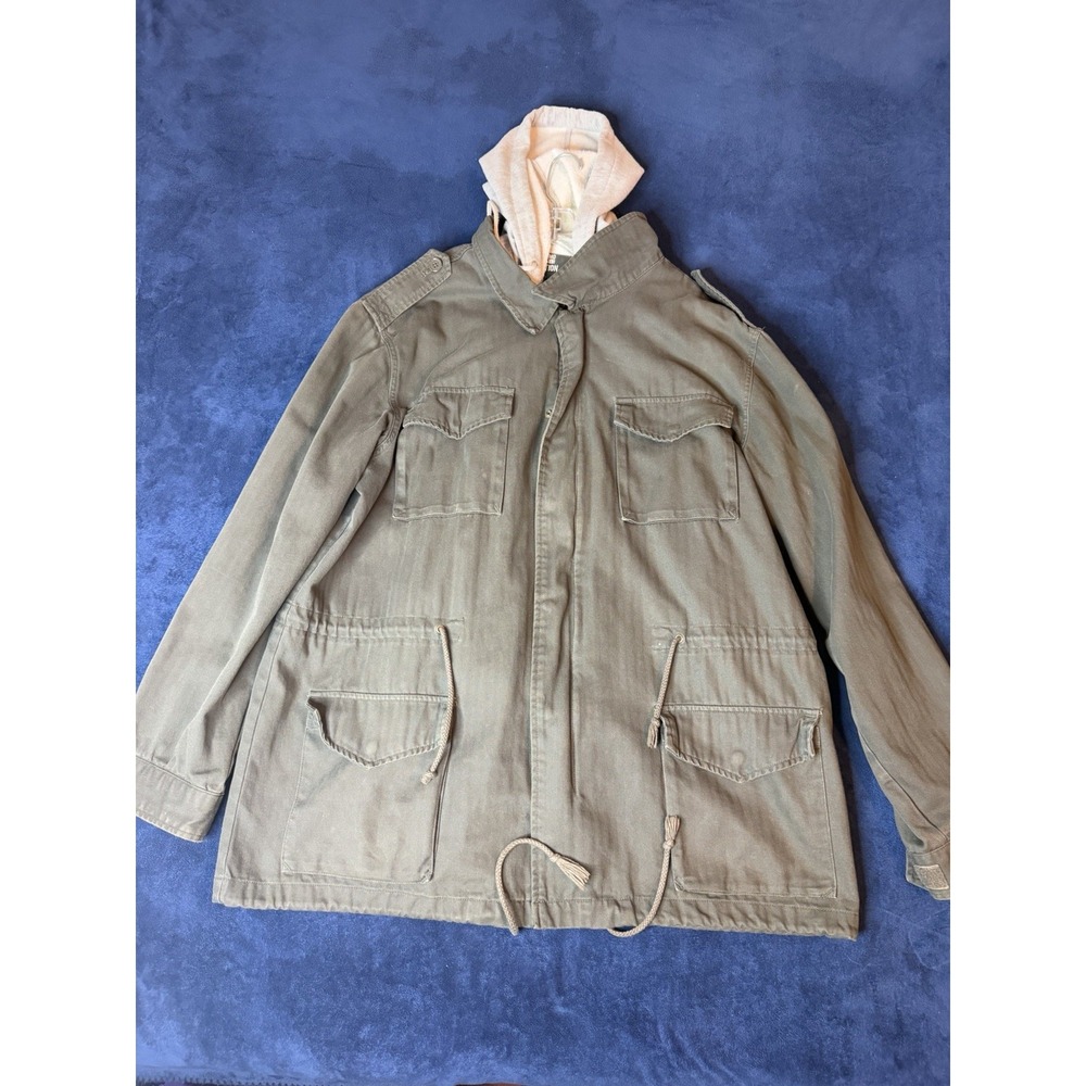 Y2K Urban Station Troop Jacket Military Green W Gray Hooded Lining Adult L Olive